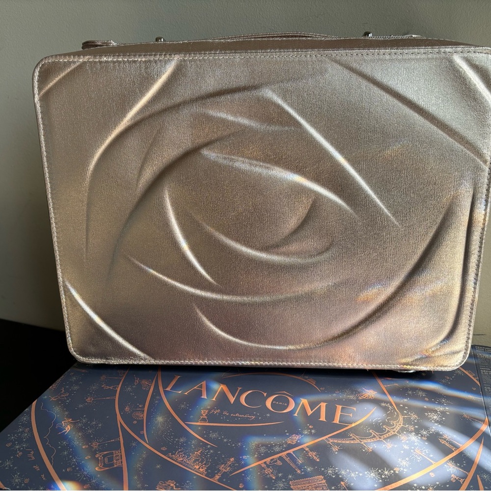 Lancome Metallic Rose Gold Cosmetic Bag Box Case
